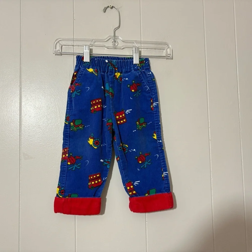 Vintage OshKosh B’gosh USA Transportation Print Corduroy Pants Toddler 24M Blue